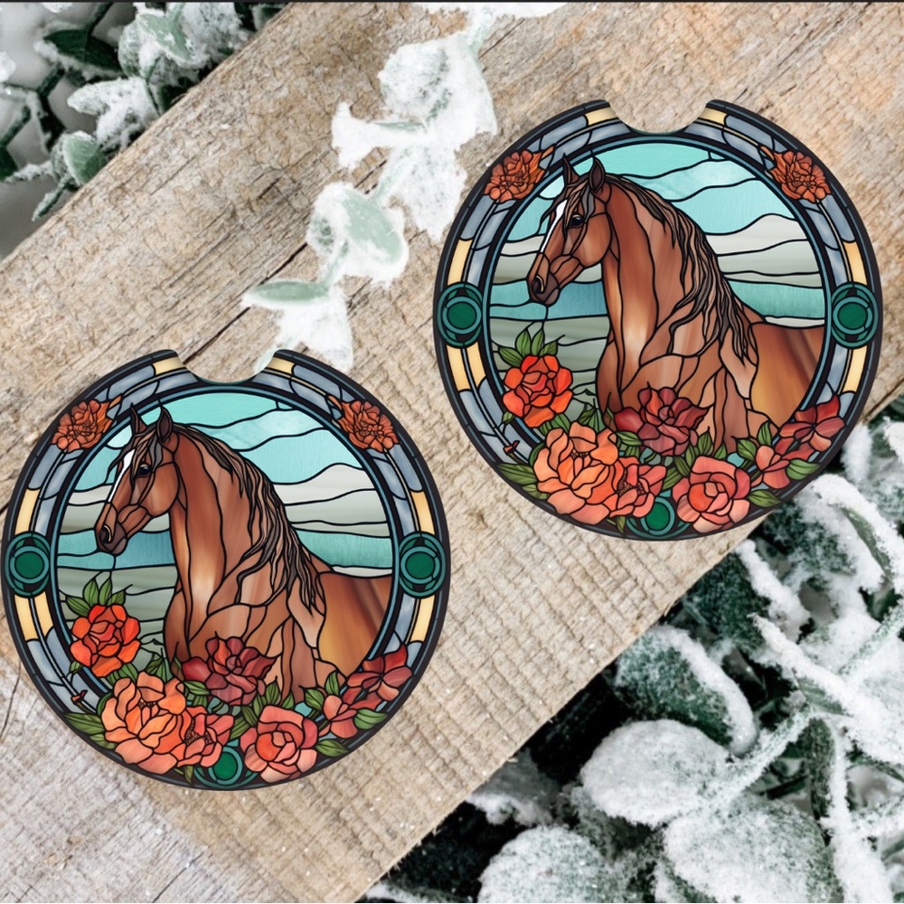 Handmade Horse Car Coasters | New Set Of Two Stain Glass Horse Car Coasters